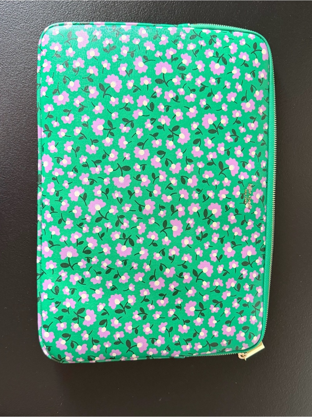 Kate Spade Green and Purple Floral Zip Laptop Sleeve